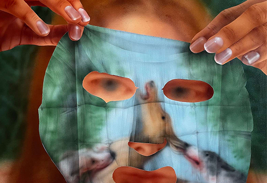 Helena Minginowicz, Beauty Mask (détail), 2024, Acrylique sur toile, 80 x 70 cm. Courtesy of the Artist                                           and Galerie Prima  