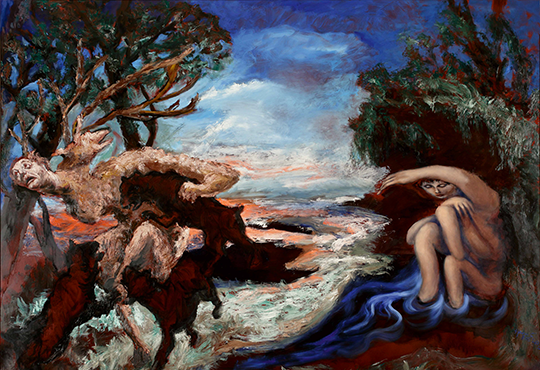 Gérard Garouste, Diane et Actéon, 2015. Acrylique sur toile, 200 x 260 cm. © Musée de la Chasse et de la Nature. Cliché : David Bordes.