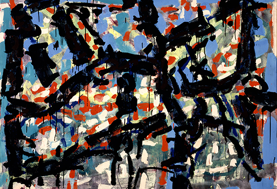 Jean Paul Riopelle, Sans titre (1971), Acrylique sur lithographie marouflée sur toile, 120 x 160 cm, Collection privée