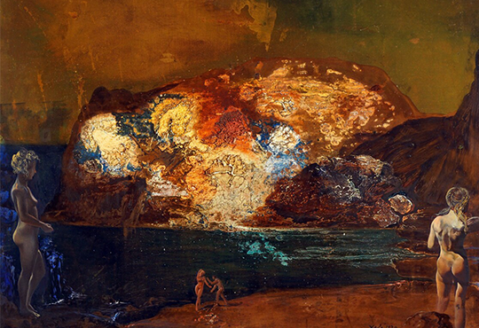 Salvador Dalí, Nus dans un paysage de Cap de Creus, 1965-70, huile sur cuivre © Mayoral 2023 - Tous droits réservés