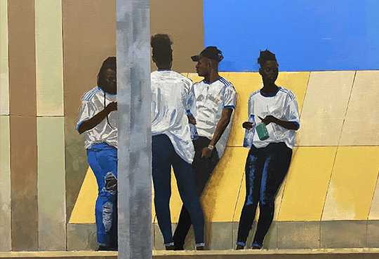 David Mbuyi, Sans titre , Huile sur toile, 130 x 60 cm © Galerie Camille Pouyfaucon