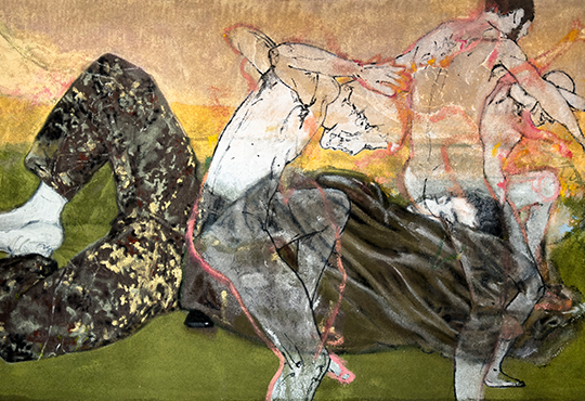  Giovanni Leonardo Bassan, Dancing on Army blancket, 2024, huile et vernis sur couverture militaire  © DR