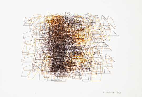Vera Molnár, Structure du quadrilatère (détail), 1988, dessin ordinateur au plotter, encre sur papier, 29,6 x 37 cm. Collection de Bueil & Ract-Madoux, Paris © Jean Louis Losi
