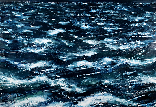 Philippe Cognée, Mer déchaînée n°2, 2024, Peinture à la cire sur toile, 130 × 162 cm © Courtoisie de l'artiste et Templon, Paris – Bruxelles - New York. Photo : Studio de l'artiste