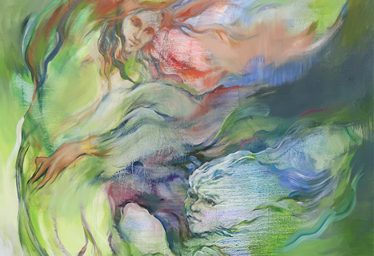 Makiko Furuichi, Histoire d'amour du vent (détail), 2025, 200 x 150 cm, Huile sur toile © Tous droits réservés