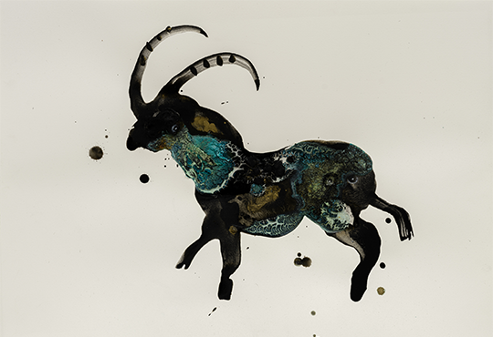 Lionel Sabatté, Bouquetin du 01-04-2025, 2025. Oxydation sur papier Arches, 60 x 80 cm © Gregory Copitet