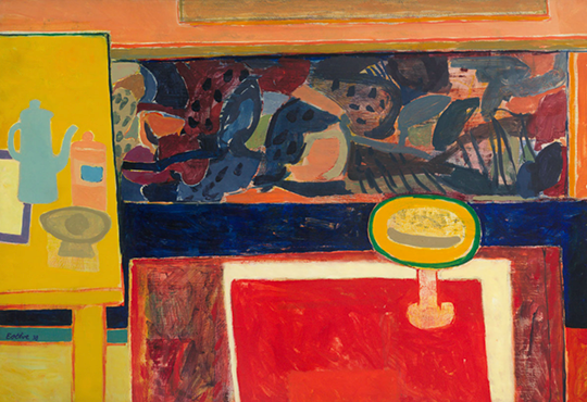 Maurice Estève, Compotier à la tapisserie, 1938. Peinture à l'huile sur toile, 89 x 130 cm. D.R.